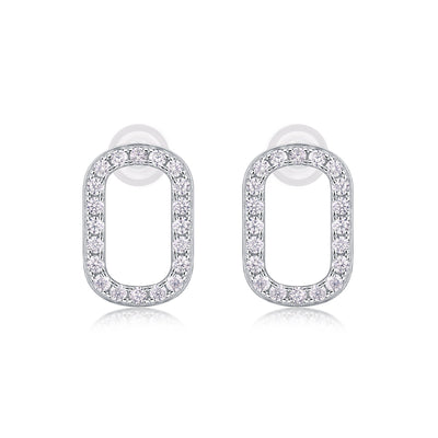 Oval moissanite halo stud earrings sterling silver platinum plated