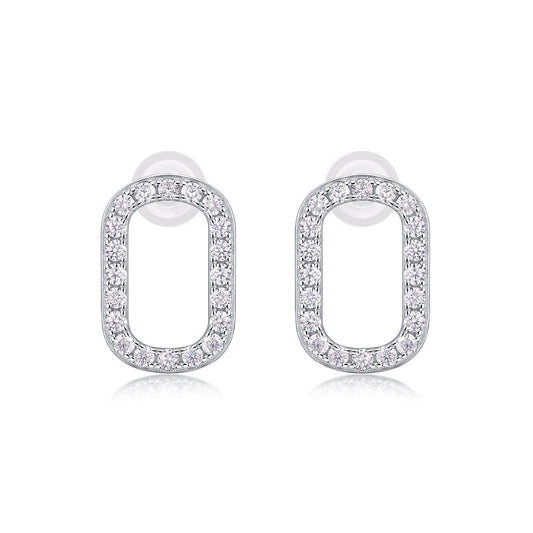 Oval moissanite halo stud earrings sterling silver platinum plated