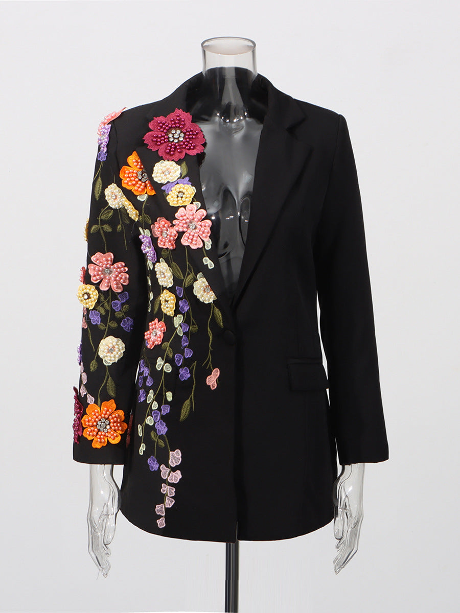 Elegant 3D floral blazer women formal jacket embroidered great for parties 

