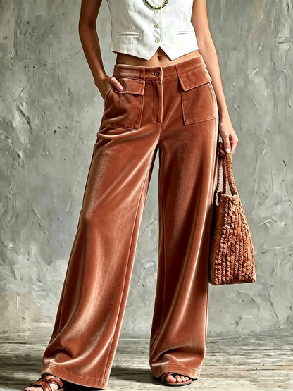 High-Waist Velvet Wide-Leg Trousers