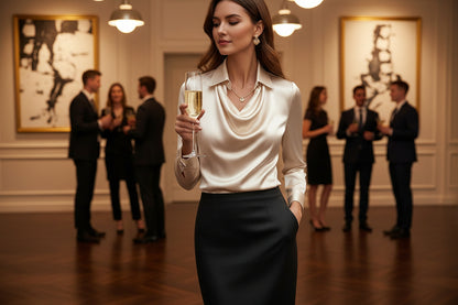 Satin Ruched Chest Blouse Long Sleeve Lapel dress from Uplift Luxe