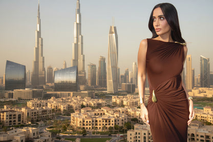 

Brown ruched formal dress - asymmetric maxi with side gathering for coc