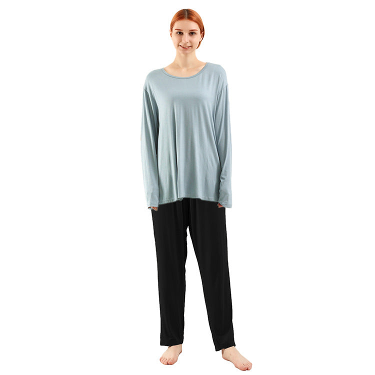 Women's plus size lounge pants set bamboo long sleeve elastic waist

