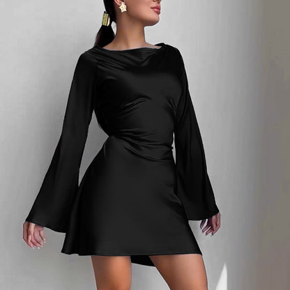 Satin Tie-Back Bell Sleeve Mini Dress
