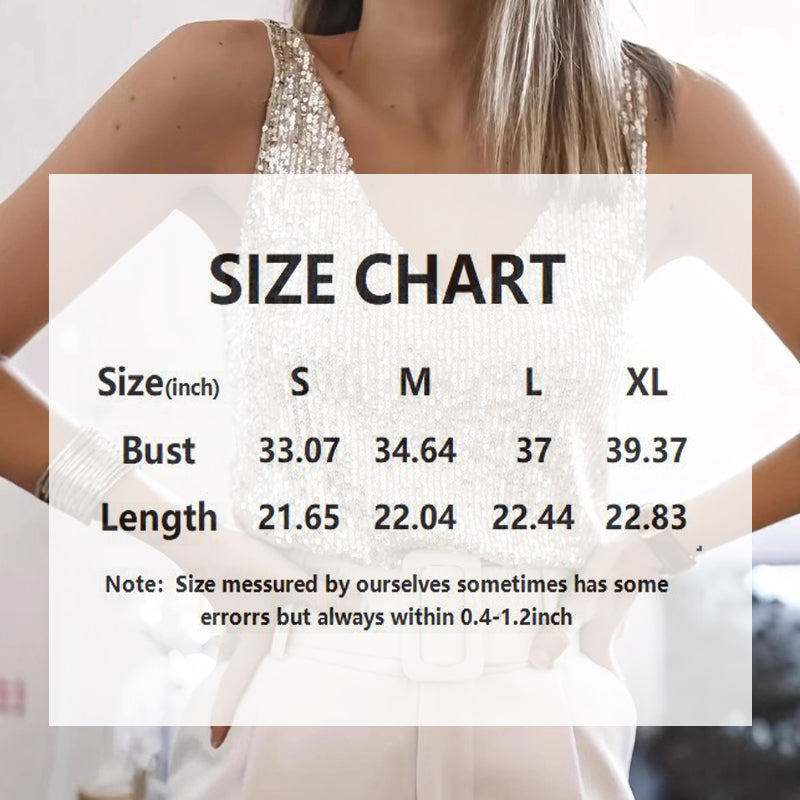 Sequin Sleeveless Top V-Neck Sparkling Party Blouse