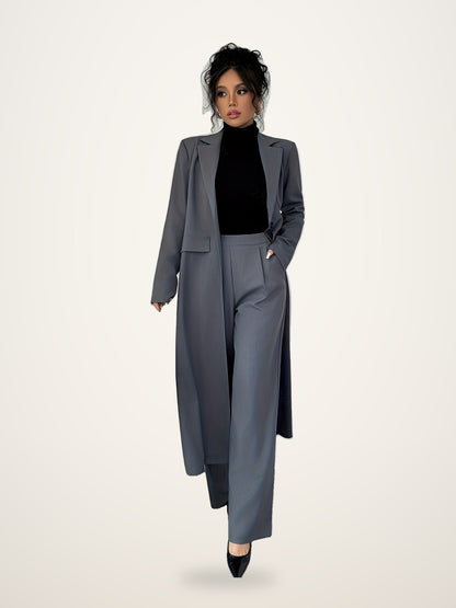 Long Tailored Coat & Wide-Leg Trouser Set