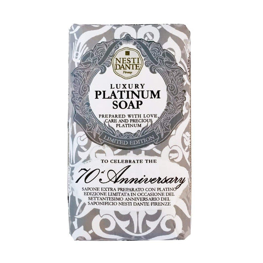 Luxury Platinum Soap packaging with decorative design and text made in Italy 
