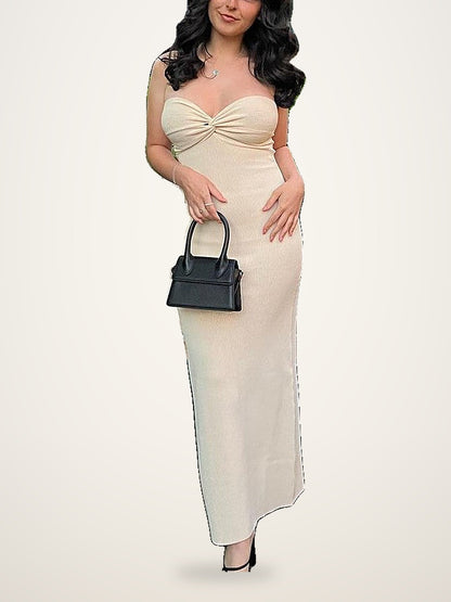 Twist-Front Strapless Knit Maxi Dress