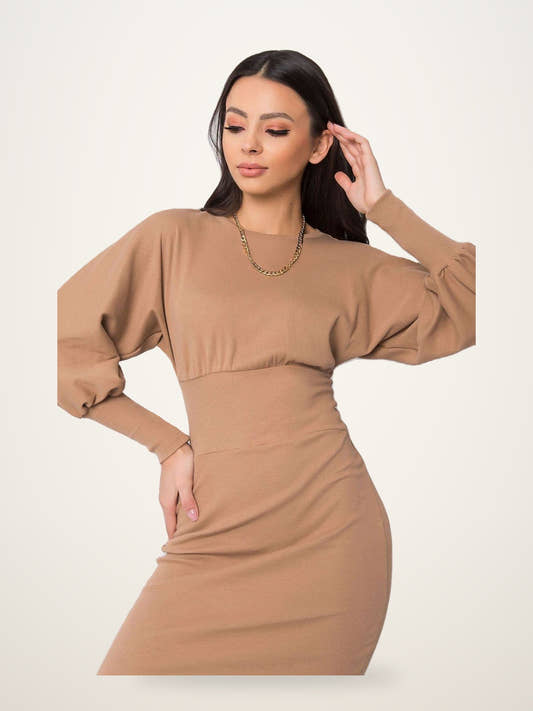 Batwing Sleeve Fitted Midi Dress
