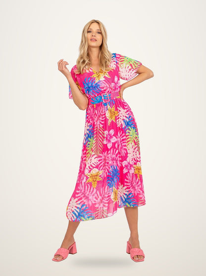 Tropical Print Wrap Maxi Dress
