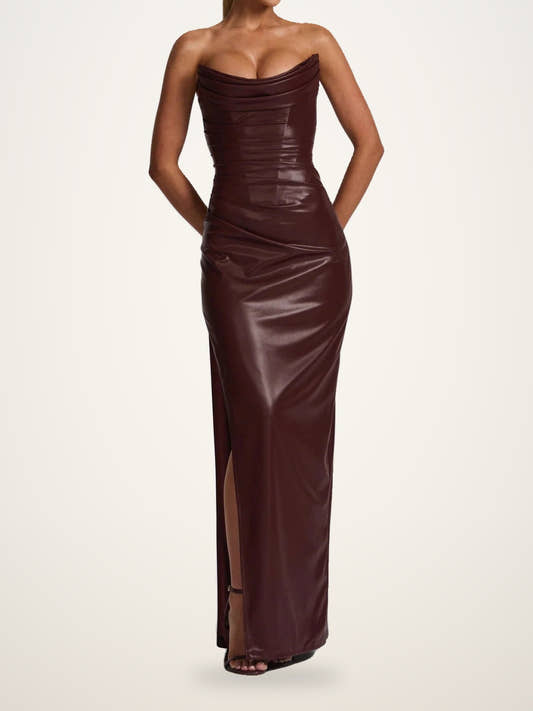 Tube Top Dress Tie Side Slit Evening Gown