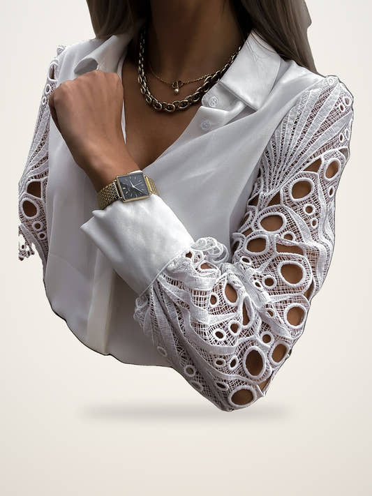 White Lace Sleeve Blouse