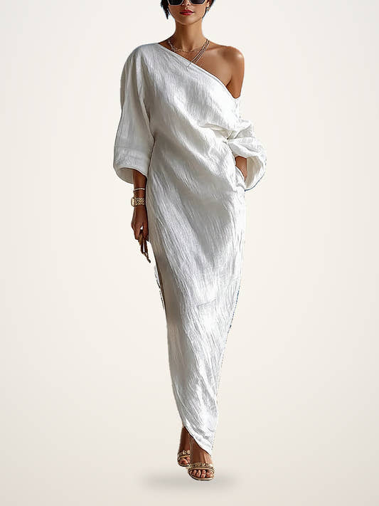White Off-Shoulder Linen Maxi Dress