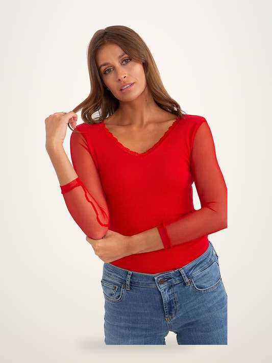 Rue Paris Ruched Mesh Blouse