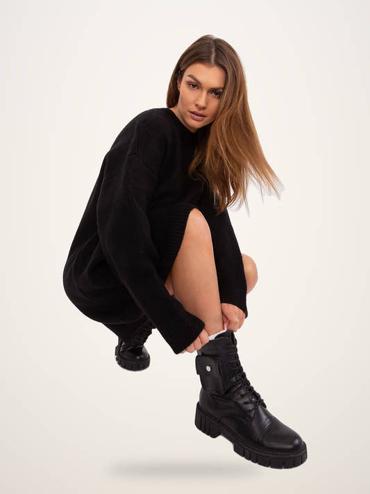 Parisian Soft Knit Mini Black Dress