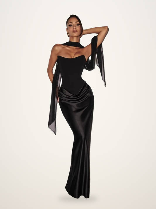 Off-Shoulder Ribbon Maxi Dress