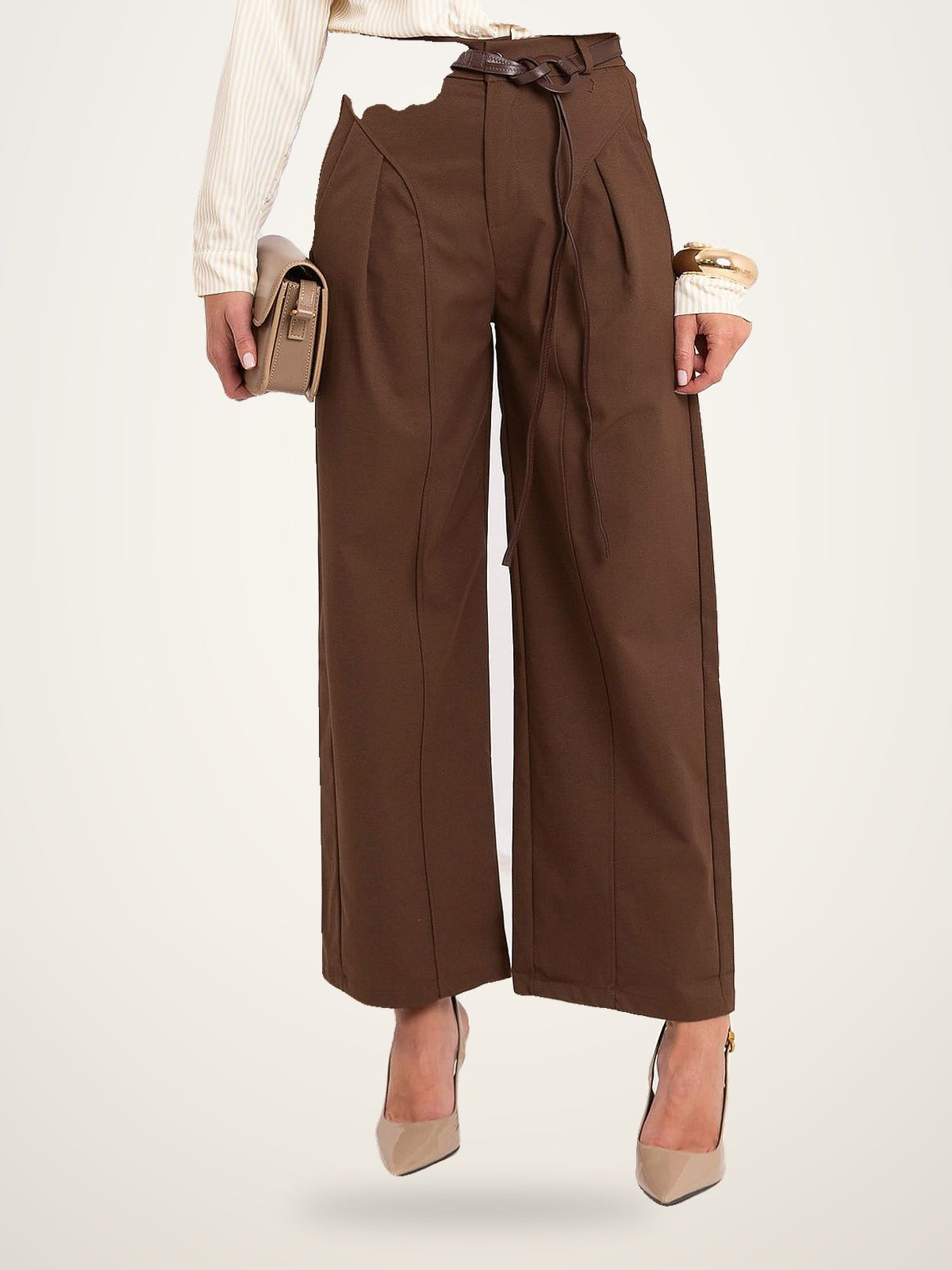 High-Waist Pleated Culottes with Belt – photo 2