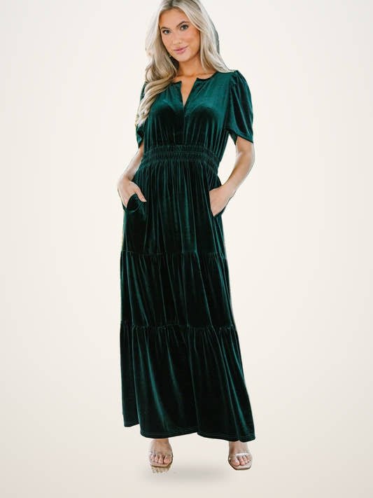 Velvet Tiered Maxi Dress with Pockets