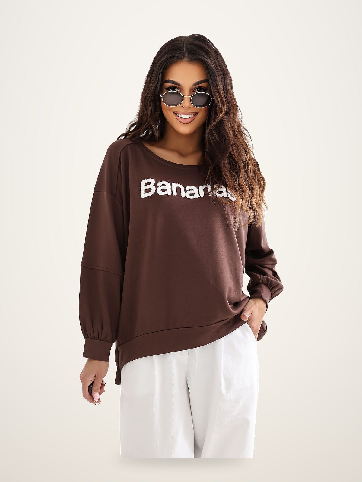 Embroidered Oversized Sweatshirt – Brown