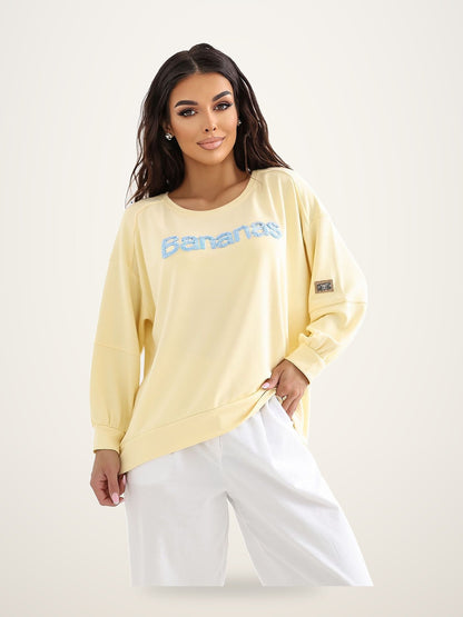 Embroidered Oversized Sweatshirt – Yellow