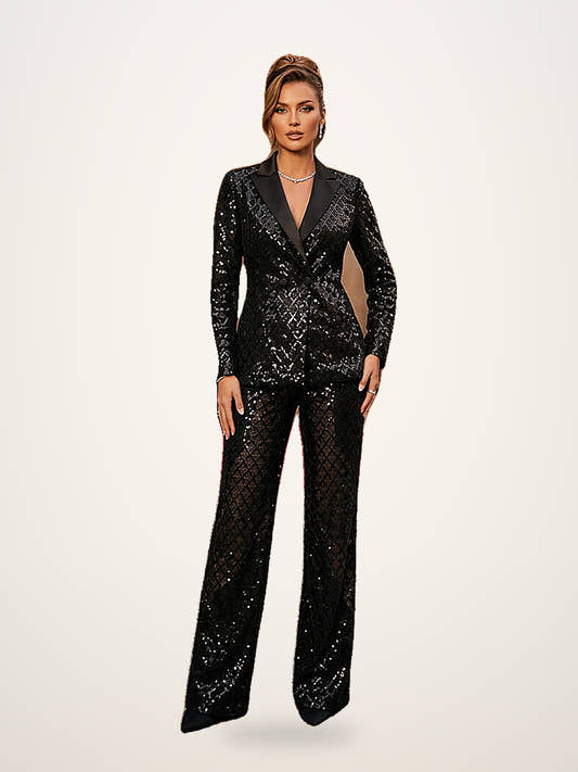 Sequin Lace Blazer & Wide-Leg Suit