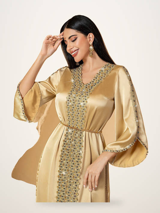 Embellished Satin Kaftan Abaya