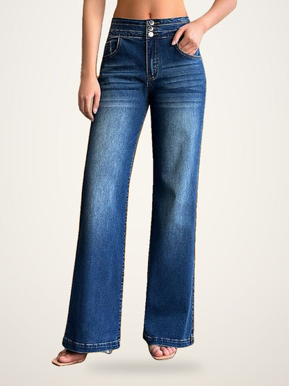 High-Waist Triple-Button Wide-Leg Jeans