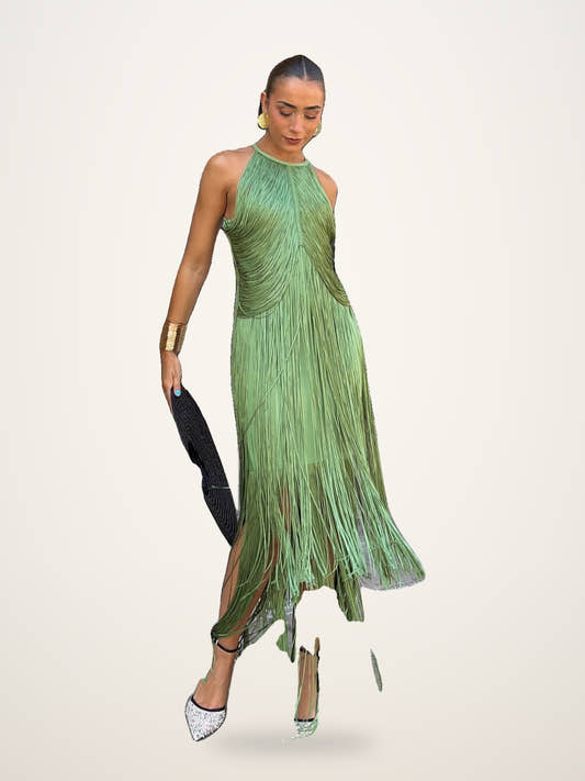 Halter-Neck Fringe Maxi Dress