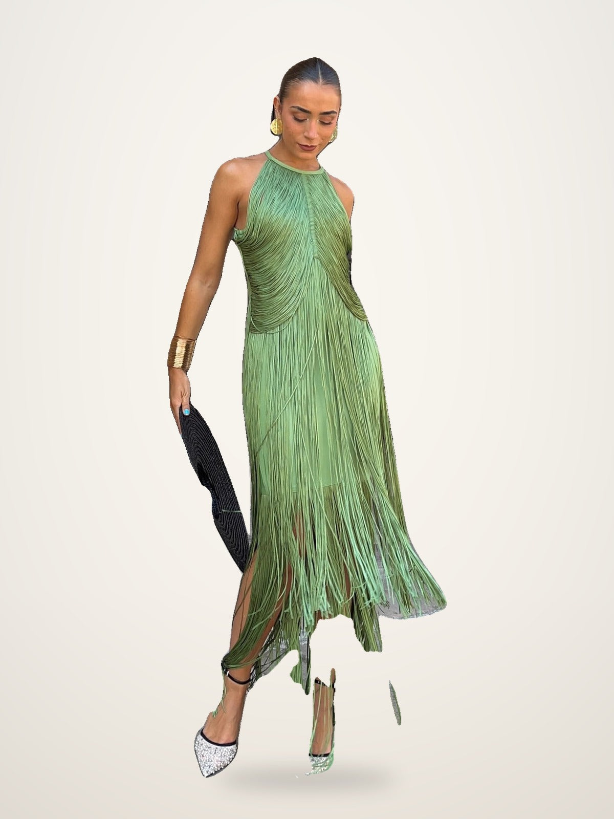 Halter-Neck Fringe Maxi Dress