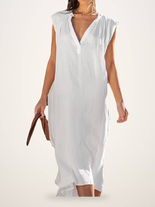 V-Neck A-Line Midi Dress