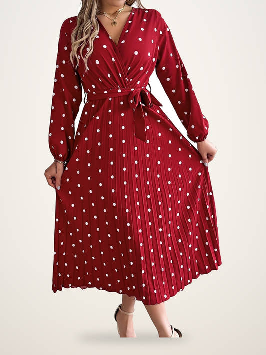 Polka Dot Pleated Maxi Dress