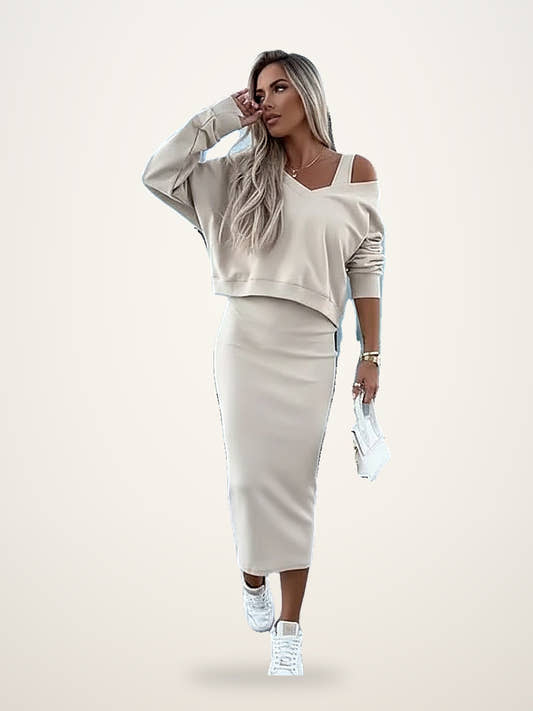 V-Neck Sweatshirt Dress Set
