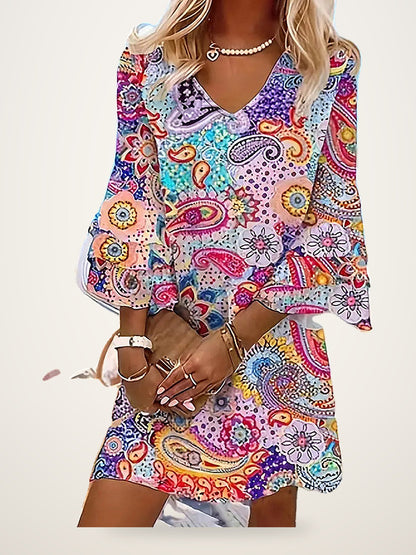 Paisley Flare Sleeve Mini Dress