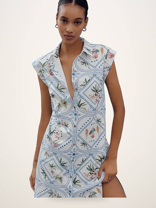 Vintage Cap Sleeve Button Front Midi Dress