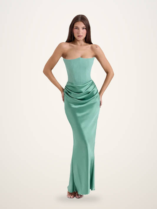 Satin Corset Draped Maxi Dress