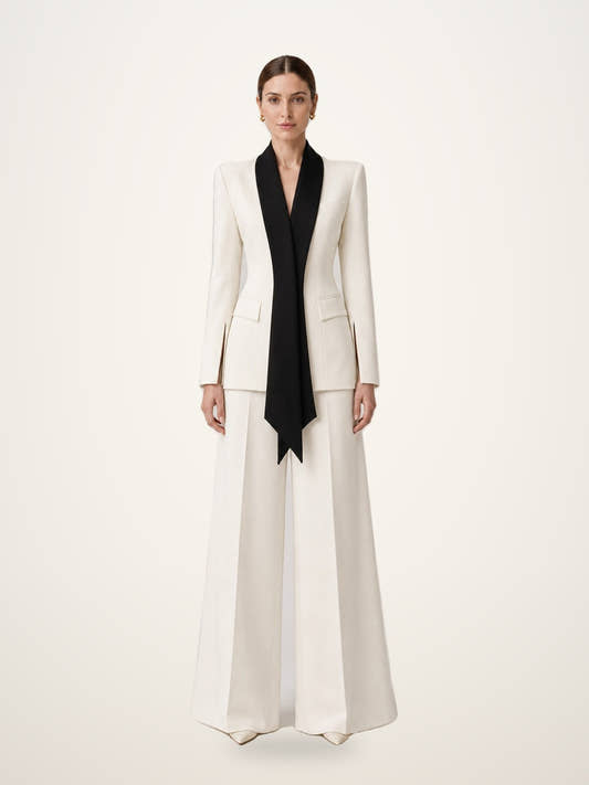 Cream Suit with Black Scarf Lapel