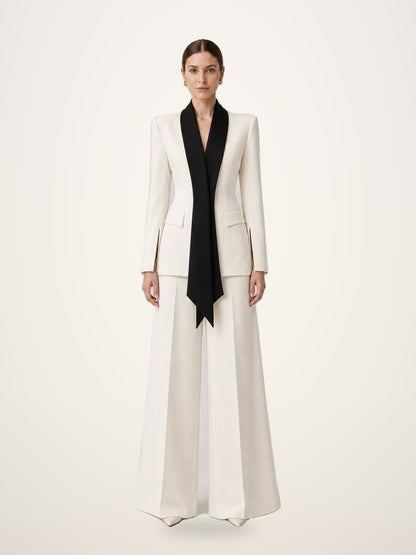 Cream Suit with Black Scarf Lapel