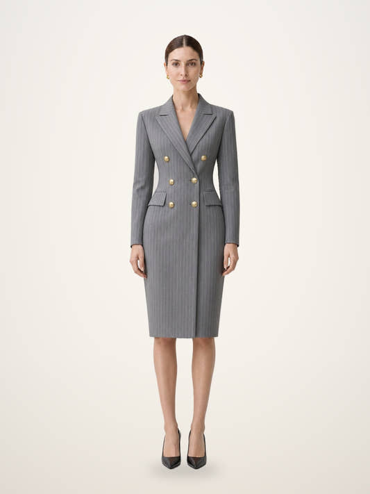 Pinstripe Double-Breasted Blazer Dress