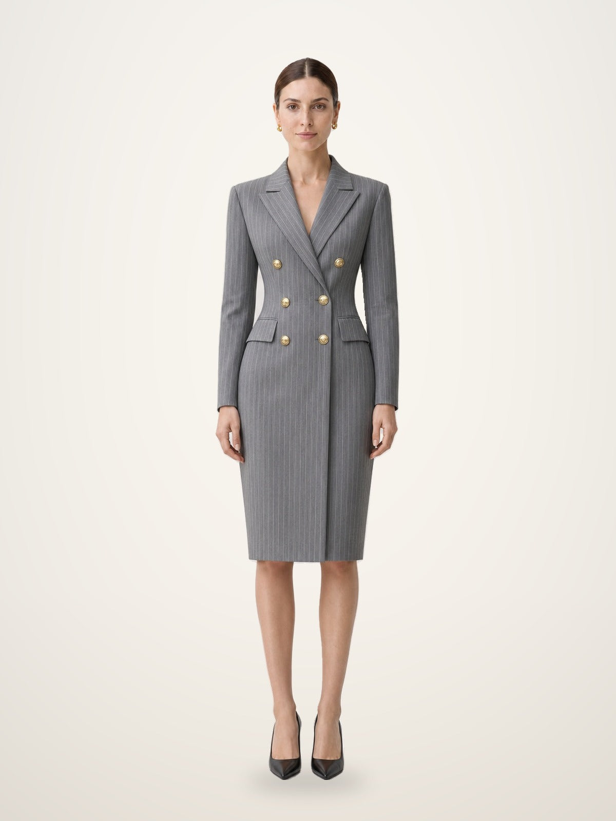 Pinstripe Double-Breasted Blazer Dress