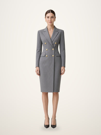 Pinstripe Double-Breasted Blazer Dress