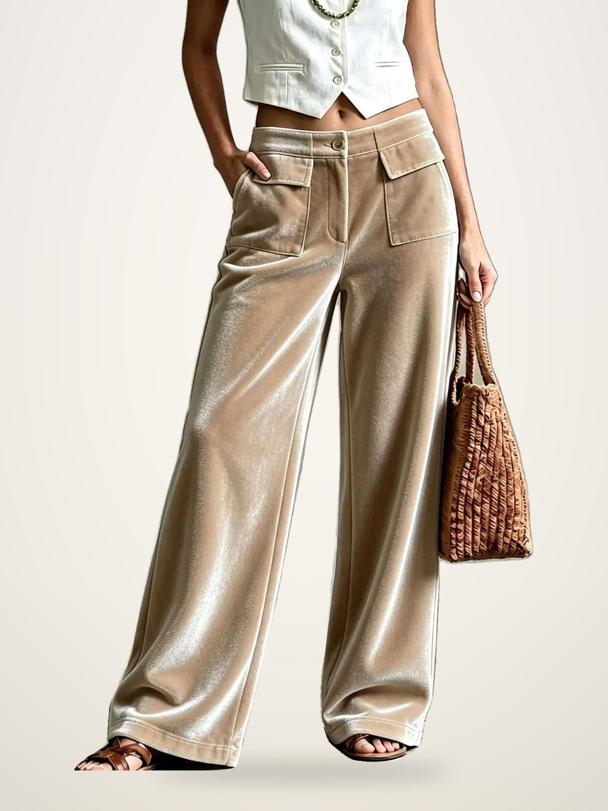 High-Waist Velvet Wide-Leg Trousers