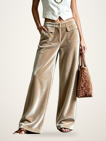 High-Waist Velvet Wide-Leg Trousers