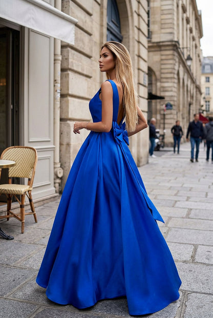 Backless Bow Satin Ball Gown