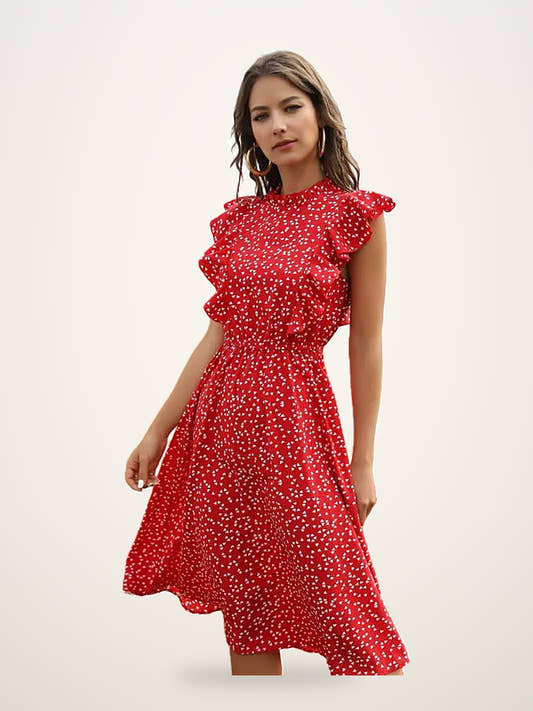 Floral Ruffle Midi Dress - A-Line Summer