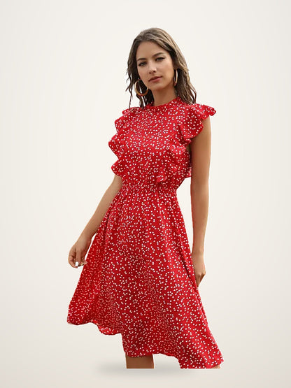Floral Ruffle Midi Dress - A-Line Summer