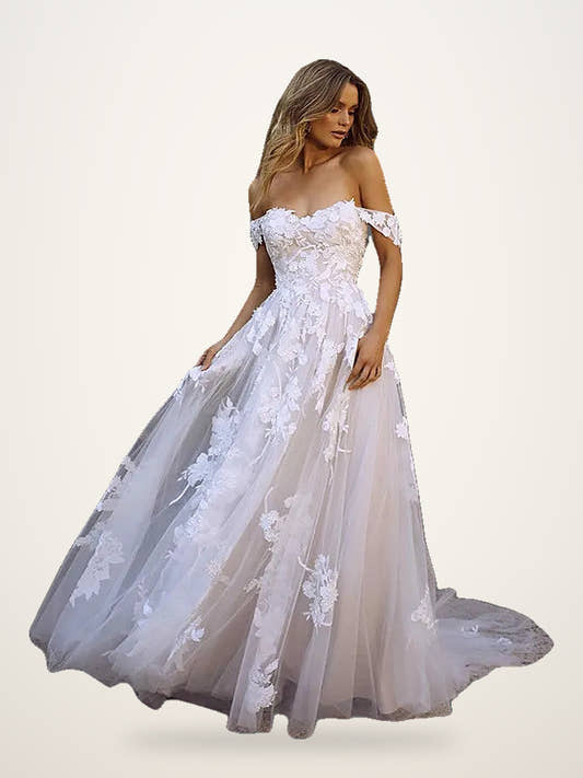 Princess Lace Off-Shoulder Wedding Gown