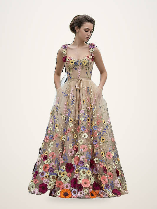 3D Floral Appliqué Sweetheart A-Line Gown
