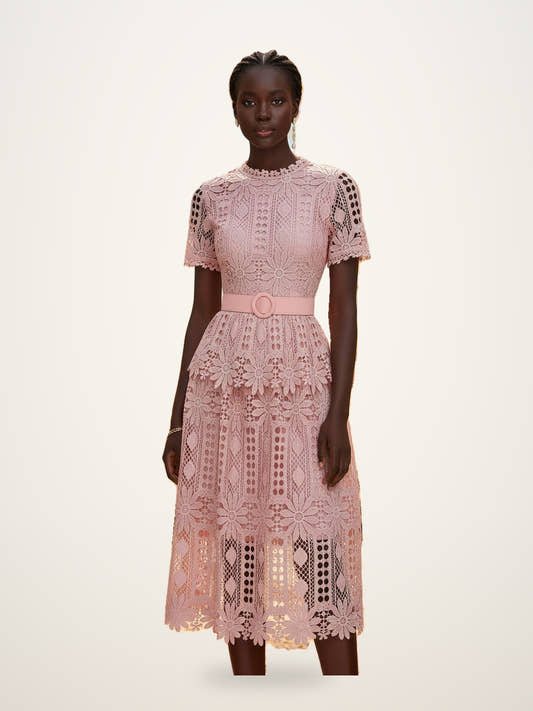 Fashion Lace Hollow Out Dress with Belt