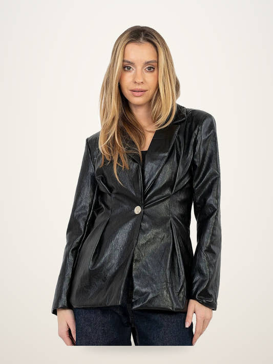 Elegant Eco-Leather Tailored Blazer