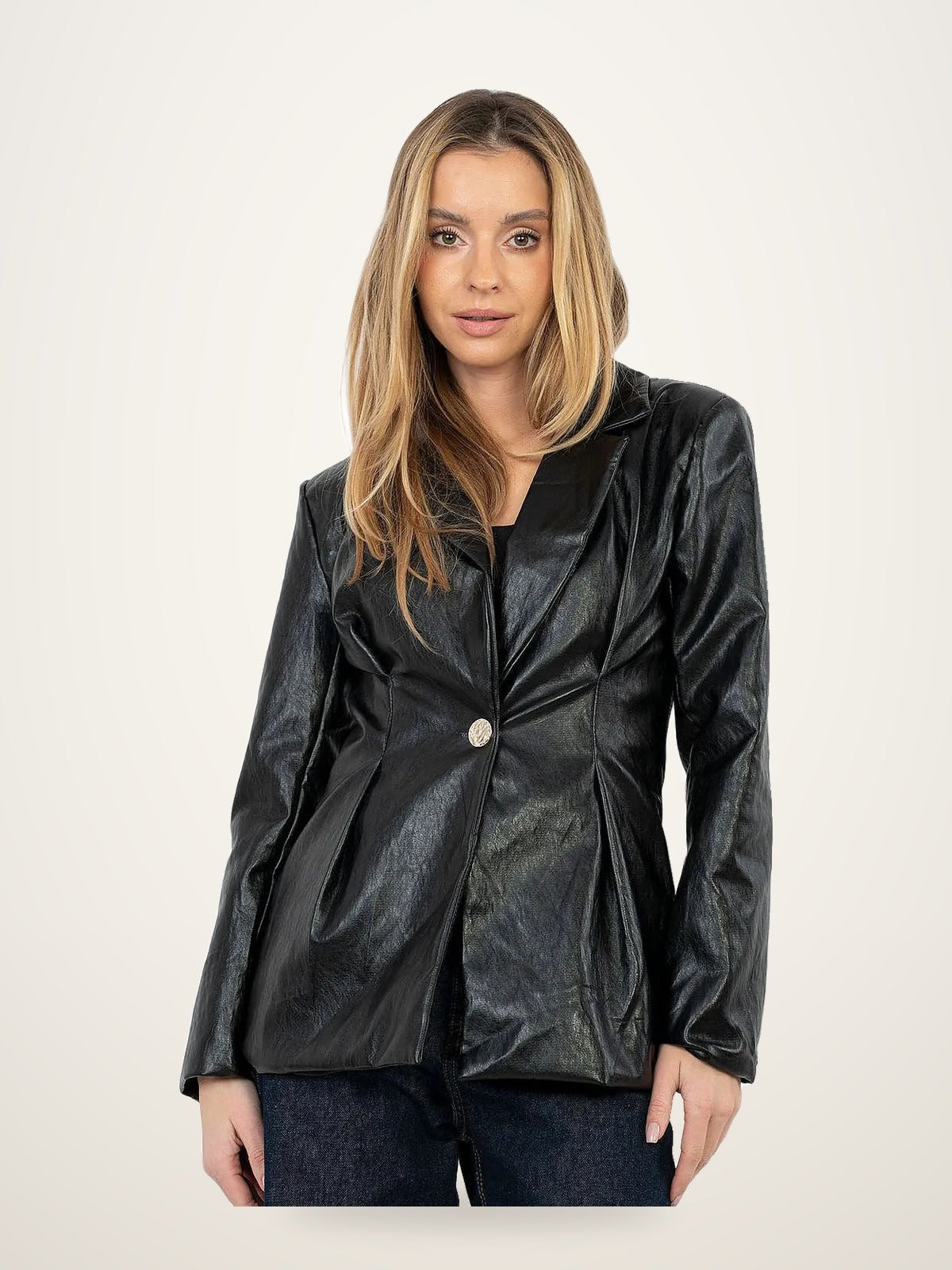 Elegant Eco-Leather Tailored Blazer